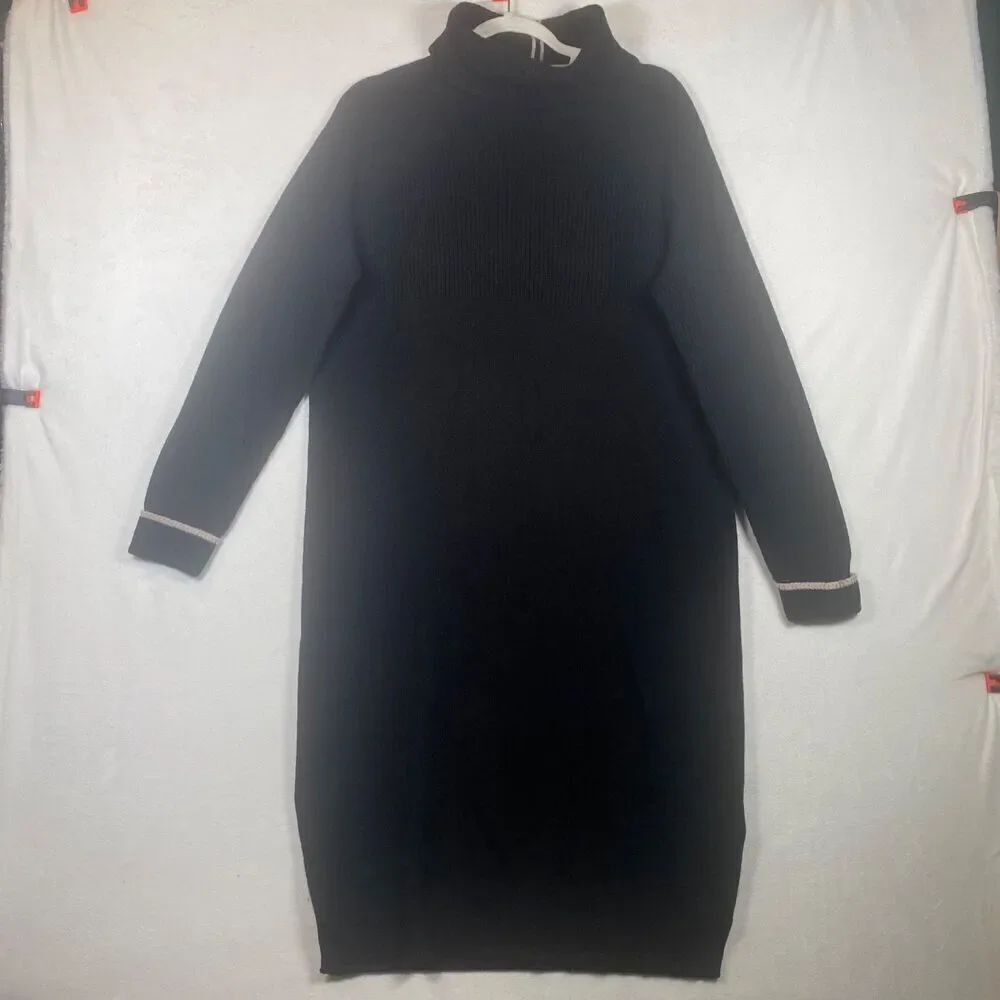Joules Hallie Black Wool Cashmere Turtleneck Sweater Dress Size 8
